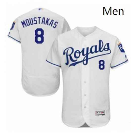 Mens Majestic Kansas City Royals 8 Mike Moustakas White Flexbase Authentic Collection MLB Jersey